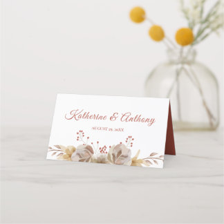 Minimal Boho Floral Wedding  Folded Place Card