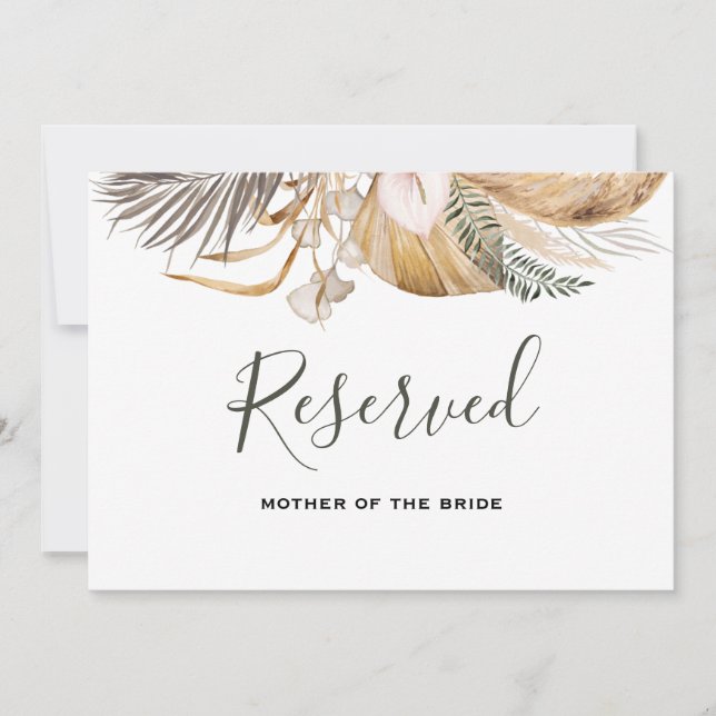 Minimal Boho Floral Wedding Reserved Sign Invitation (Front)