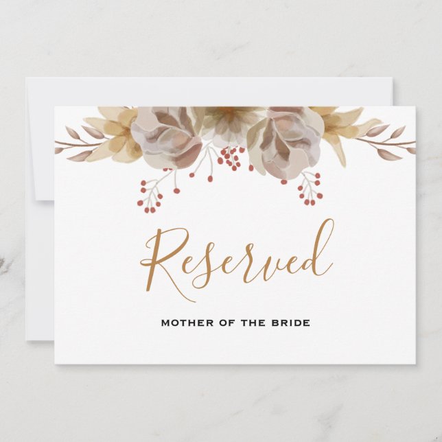 Minimal Boho Floral Wedding Reserved Sign Invitation (Front)