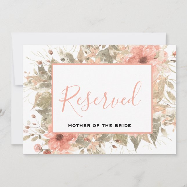 Minimal Boho Floral Wedding Reserved Sign Invitation (Front)