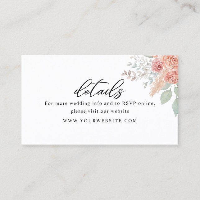 Minimal Boho Floral Wedding wedding details Card (Front)