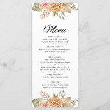 Minimal Boho Floral Wedding Wedding Menu Card