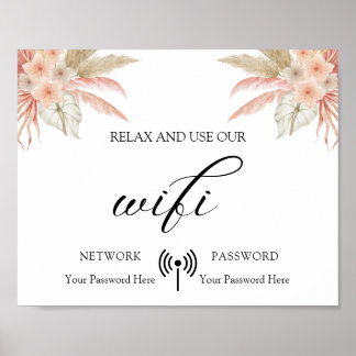 Minimal Boho Floral Wedding Wifi Poster