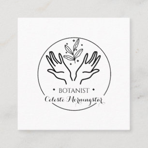 Minimal Boho Hand & Leaves Botanist Logo Square Bu Business Card