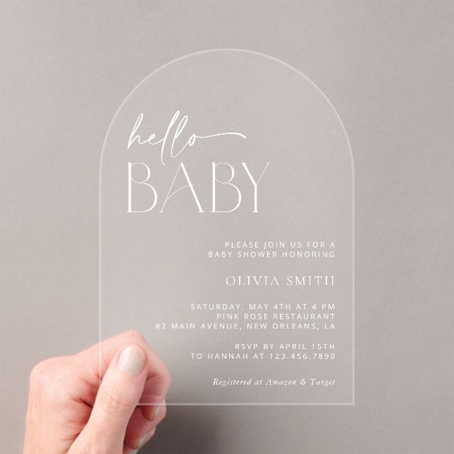 Minimal Boho, Hello Baby, Modern Baby Shower Acrylic Invitations (Insitu (Handheld))