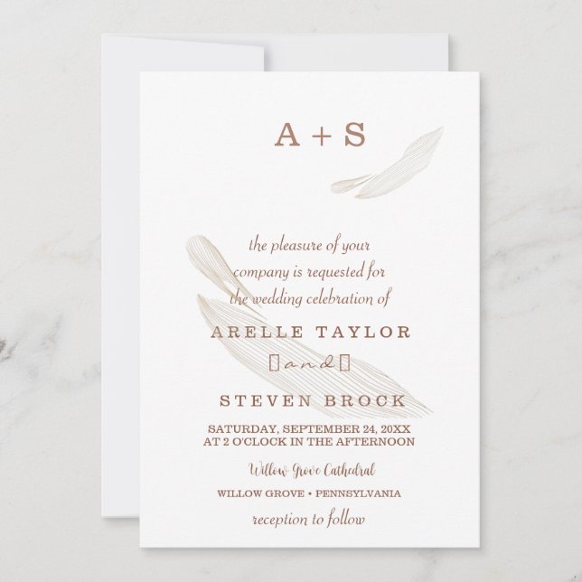 Minimal Boho Leaf Wedding Invitation  (Front)