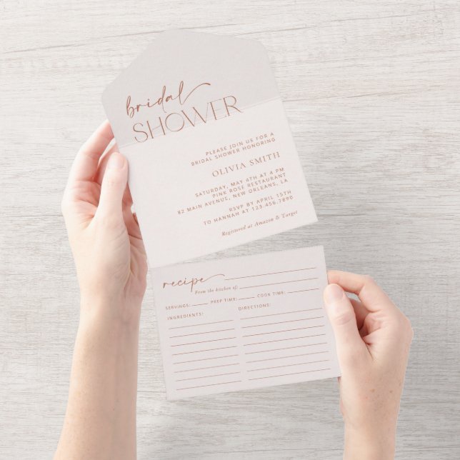 Minimal Boho, Modern, Terracotta, Bridal Shower All In One Invitation (Tearaway)