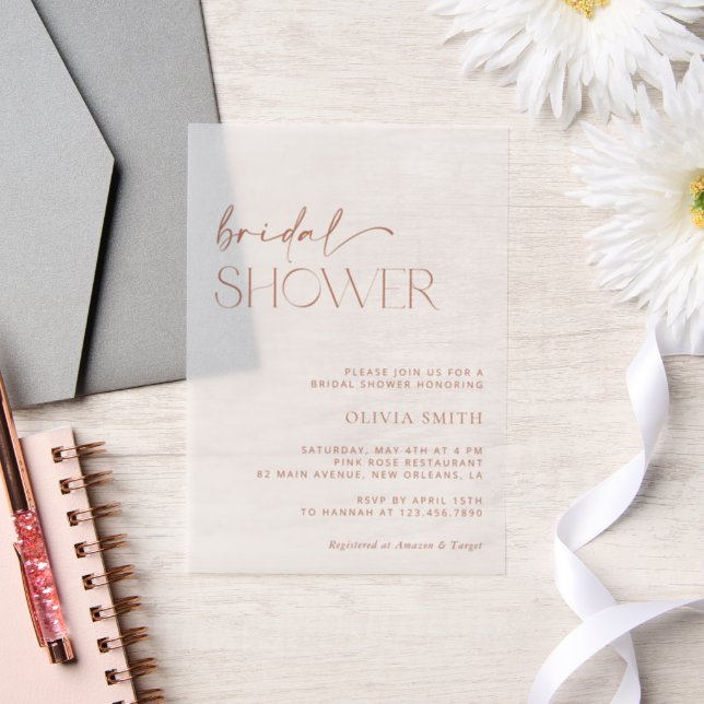Minimal Boho, Modern, Terracotta, Bridal Shower Vellum Invitations (Wedding)