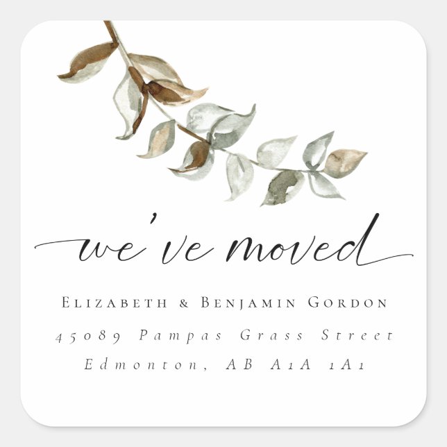 Minimal Boho Moving Announcement Bohemian Chic Square Sticker (Front)