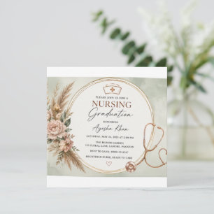 Minimal Boho Nursing Graduation Invitation   Round