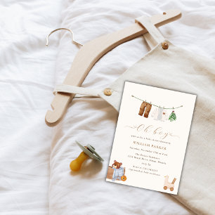 Minimal Boho Oh Boy Toy Clothes Baby Shower Invitation
