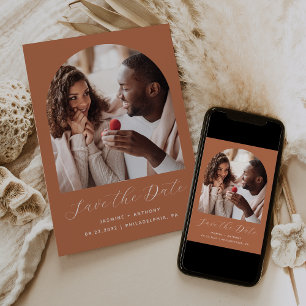 Minimal Boho Photo Arch Script Terracotta Save The Date