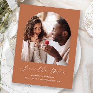 Minimal Boho Photo Arch Terracotta Save the Date Postcard