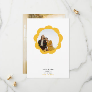 minimal boho retro brushstroke flower frame photo save the date