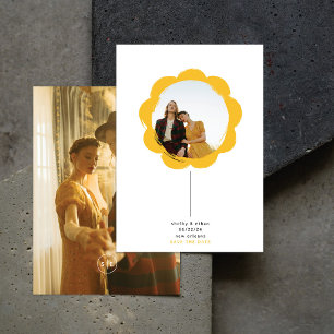 minimal boho retro brushstroke flower frame photo save the date