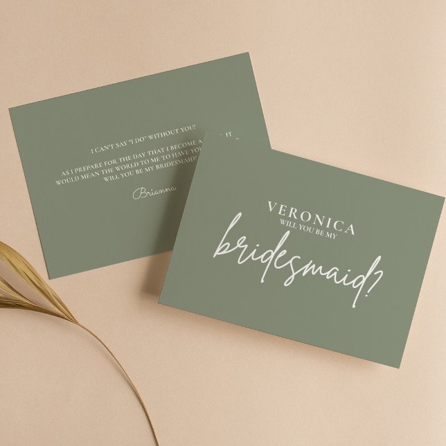 Minimal Boho Sage Green Bridesmaid Proposal Card (Creator Uploaded)