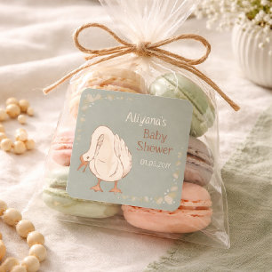 Minimal Boho Silly Goose Personalised Baby Shower  Square Sticker