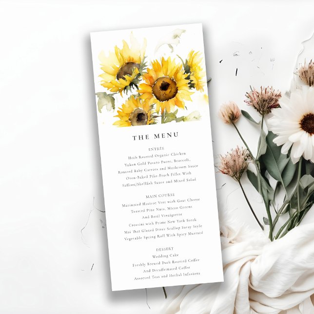Minimal Boho Sunflower Rustic Wedding Menu Card (Creator Uploaded)