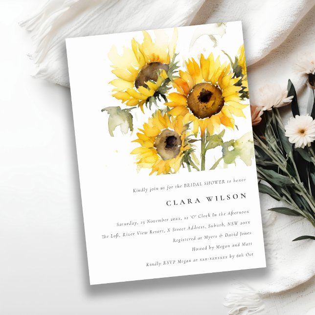 Minimal Boho Watercolor Sunflower Bridal Shower Invitation (Creator Uploaded)