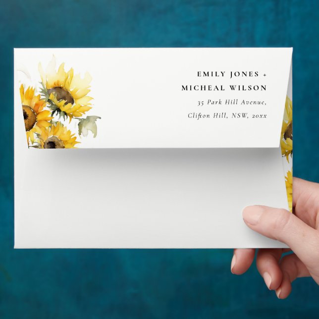 Minimal Boho Watercolor Sunflower Rustic Wedding Envelope (Hand)