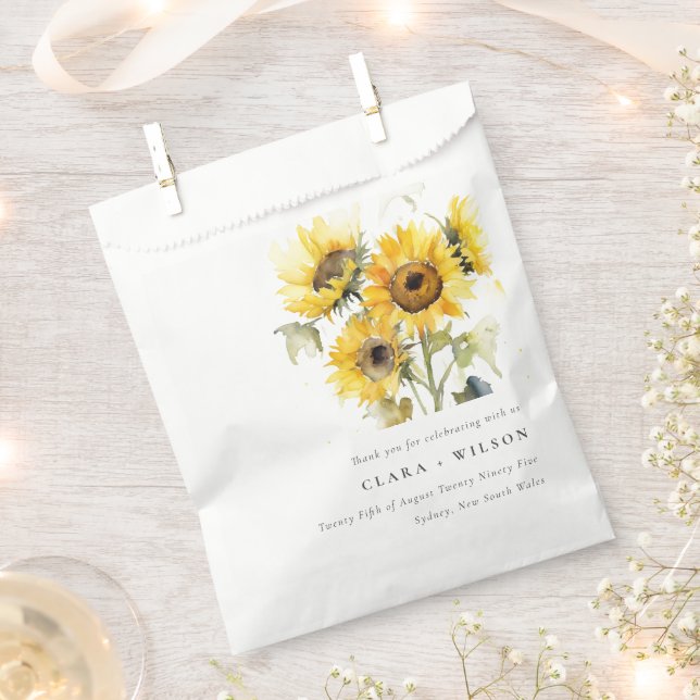Minimal Boho Watercolor Sunflower Rustic Wedding Favour Bags (Clipped)