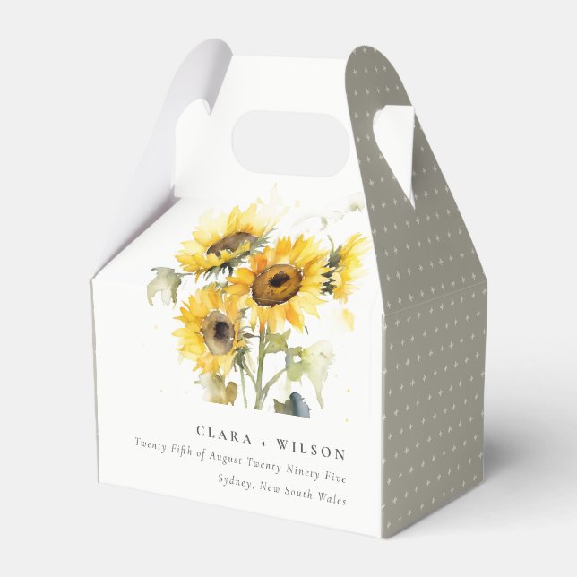 Minimal Boho Watercolor Sunflower Rustic Wedding Favour Box (Front Side)