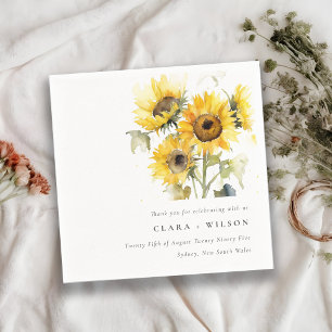 Minimal Boho Watercolor Sunflower Rustic Wedding Napkin