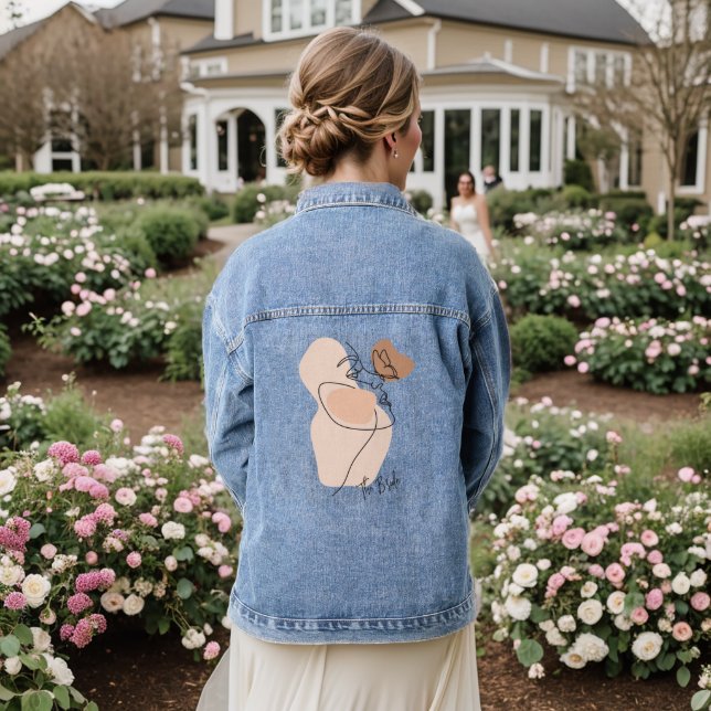 Minimal Boho Wild Flower , bohemiam minimal Bride Denim Jacket (Wedding Back)