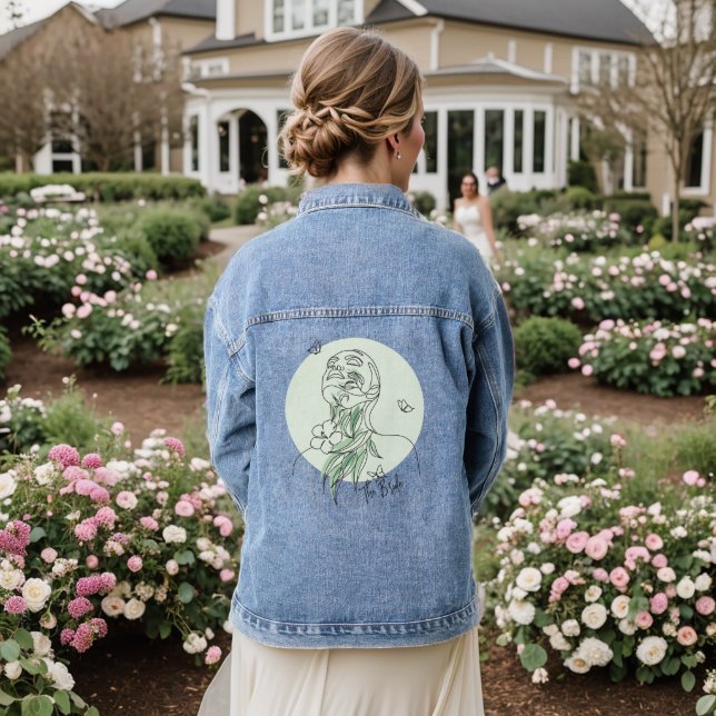 Minimal Boho Wild Flower , bohemiam minimal Bride Denim Jacket (Wedding Back)
