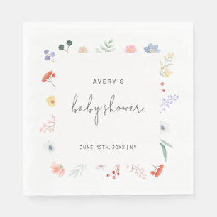 Minimal Boho Wildflower Frame Baby Shower Napkin
