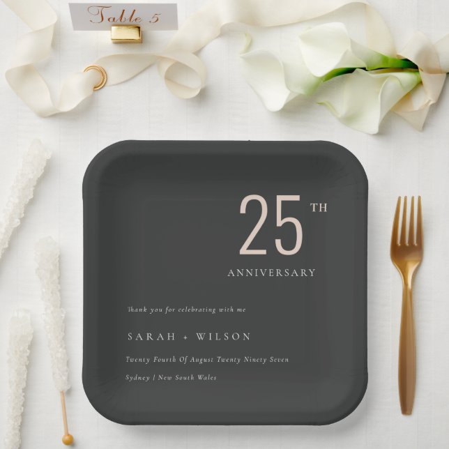Minimal Bold Black Blush Any Year Anniversary Paper Plate (Wedding)