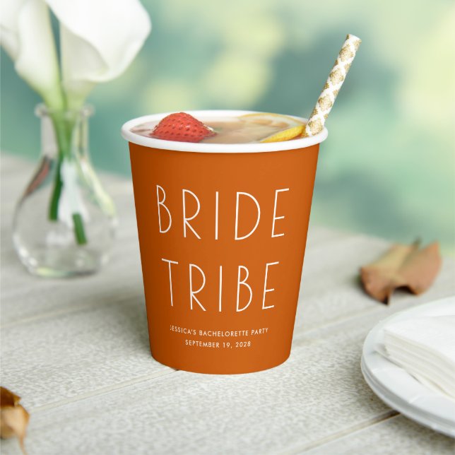 Minimal Bold Burnt Orange Bride Tribe Bachelorette Paper Cups (Insitu)