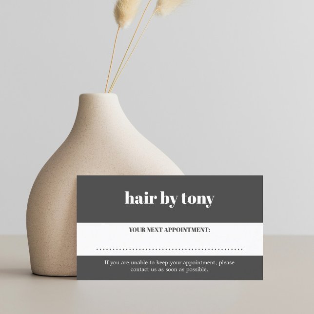 Minimal Bold Dark Grey White Salon Appointment Card (Creator Uploaded)