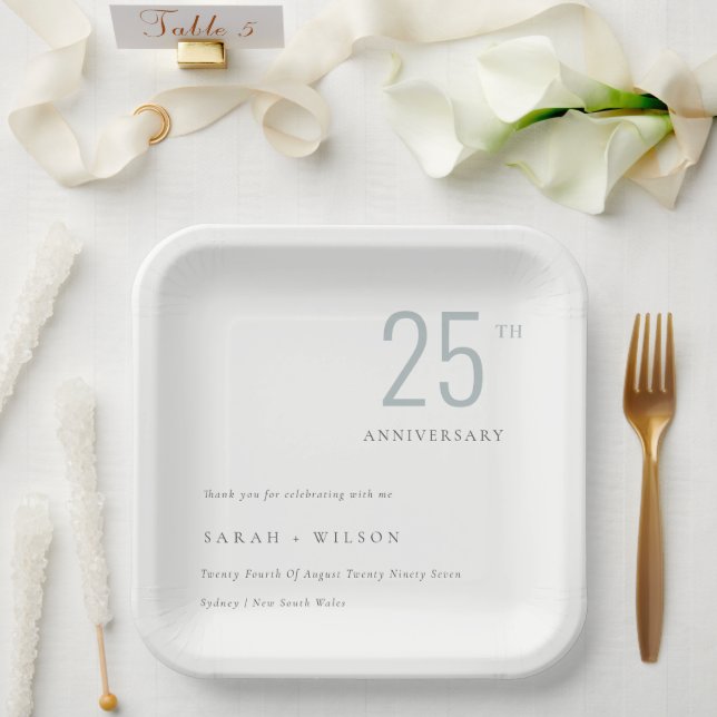 Minimal Bold  Dusky Blue Any Year Anniversary Paper Plate (Wedding)