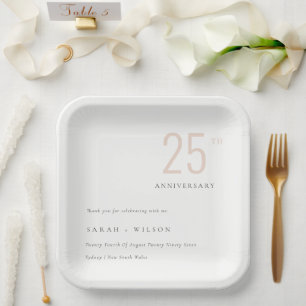 Minimal Bold Dusky Blush Any Year Anniversary Paper Plate