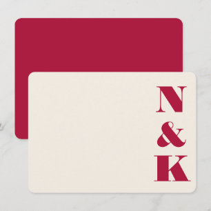 Minimal Bold Monogram Christmas Red Wedding Names Card