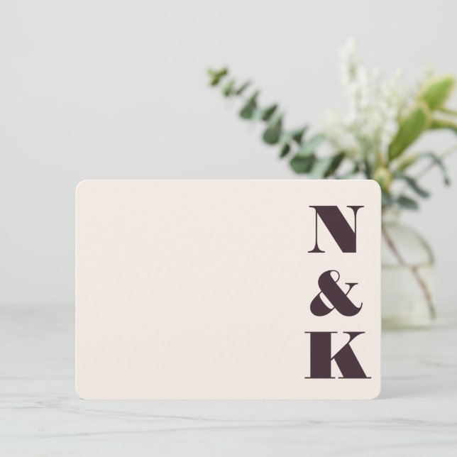 Minimal Bold Monogram Winter Plum Wedding Names Card (Standing Front)