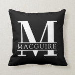 Minimal Bold Monogram with Name | Black Cushion<br><div class="desc">A unique monogram throw pillow with your unique Monogram letter and name.</div>