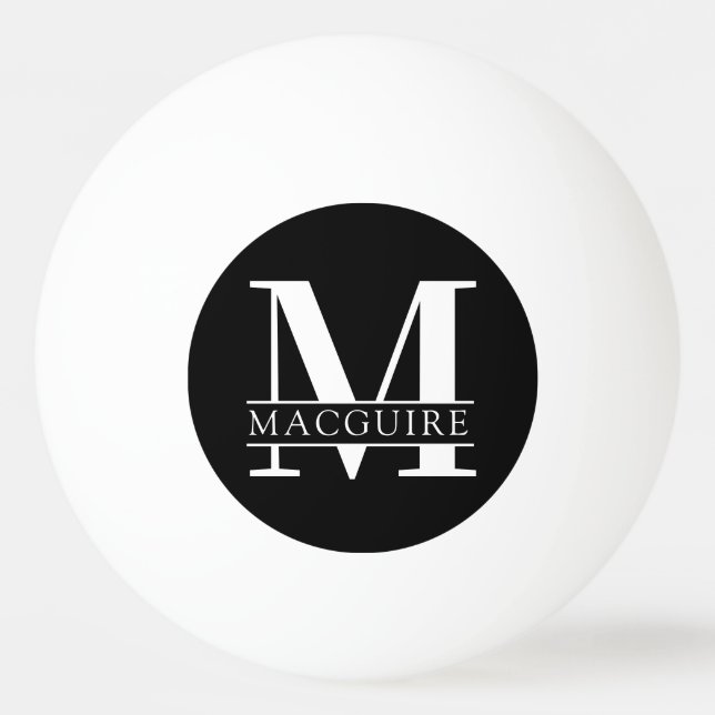 Minimal Bold Monogram with Name | Black Ping Pong Ball (Front)