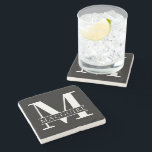 Minimal Bold Monogram with Name | Black Stone Coaster<br><div class="desc">A unique yet minimal monogram black stone coaster with your unique monogram letter and name.</div>