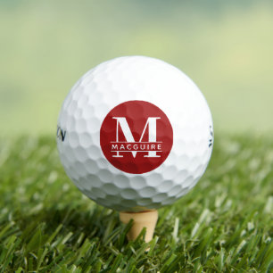 Minimal Bold Monogram with Name Raspberry Red Golf Balls