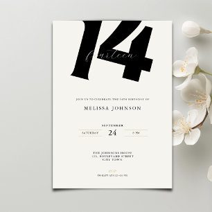 Minimal Bold Typography 14th Birthday Invitation