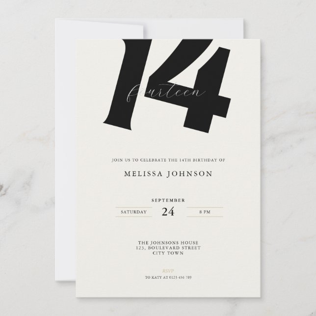 Minimal Bold Typography 14th Birthday  Invitation (Front)