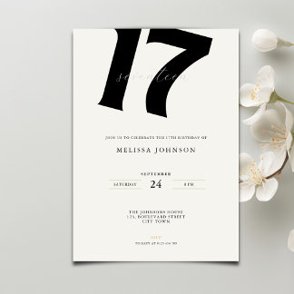 Minimal Bold Typography 17th Birthday  Invitation