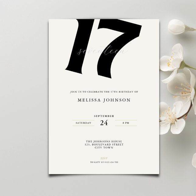 Minimal Bold Typography 17th Birthday  Invitation (Creator Uploaded)