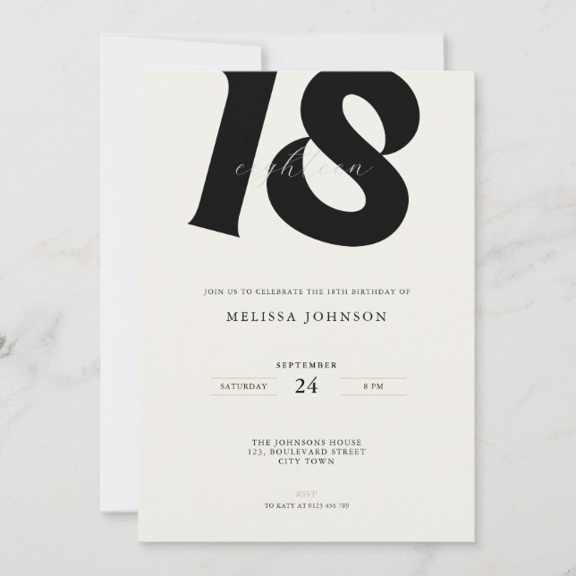 Minimal Bold Typography 18th Birthday  Invitation (Front)