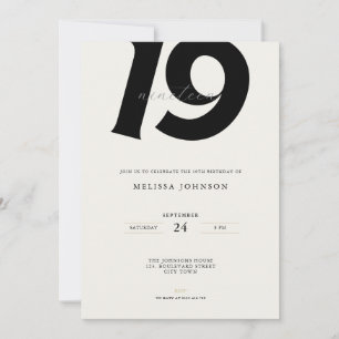 Minimal Bold Typography 19th Birthday  Invitation