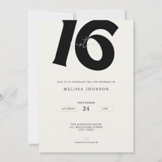 Minimal Bold Typography sweet 16th Birthday  Invitation