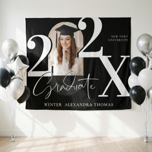 Minimal Bold Year Arch Grad Photo Graduation Black Tapestry