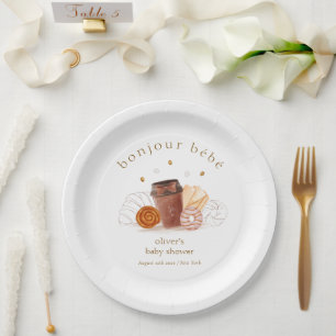 Minimal Bonjour Bébé Coffee Brunch Baby Shower Paper Plate